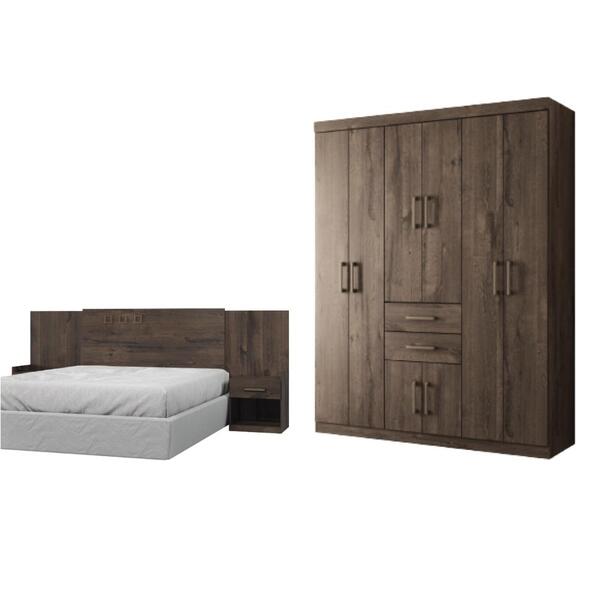 Conjunto Guarda Roupa E Cabeceira Casal Cambridge Ébano