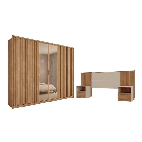 Conjunto Guarda Roupa E Cabeceira Hera Buriti Off White