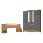 Conjunto Guarda Roupa E Cabeceira Phuket Com Espelho  Freijó