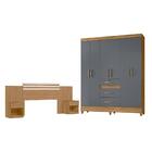 Conjunto Guarda Roupa E Cabeceira Phuket Freijó Cinza