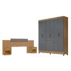 Conjunto Guarda Roupa E Cabeceira Sancho Freijó Cinza