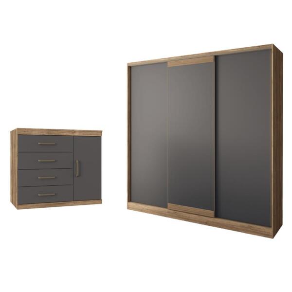 Conjunto Guarda Roupa E Cômoda Amarillo Atacama Grafite