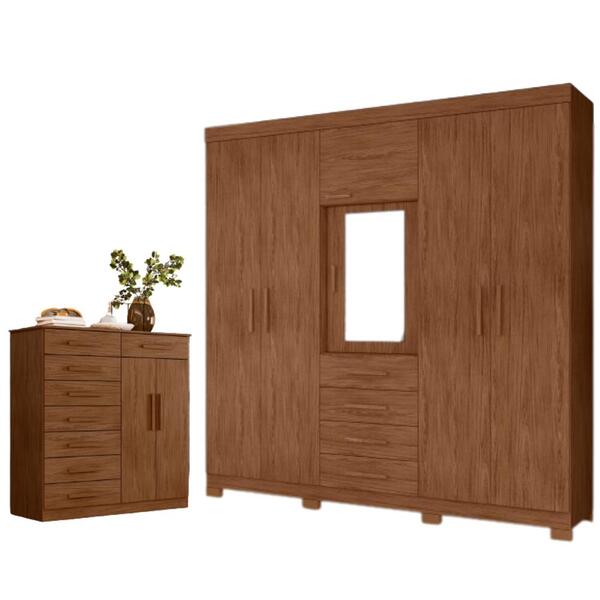 Conjunto Guarda Roupa E Cômoda Art Avelã