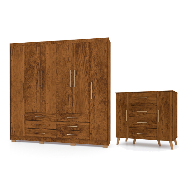 Conjunto Guarda Roupa E Cômoda Brighton Imbuia Rústico