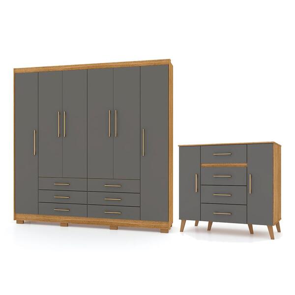 Conjunto Guarda Roupa E Cômoda Brighton Nature Alasca