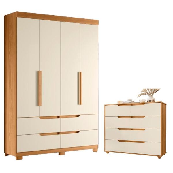 Conjunto Guarda Roupa E Cômoda Calama Carvalho Grife Off White