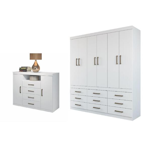 Conjunto Guarda Roupa E Cômoda Casal Ankara Branco