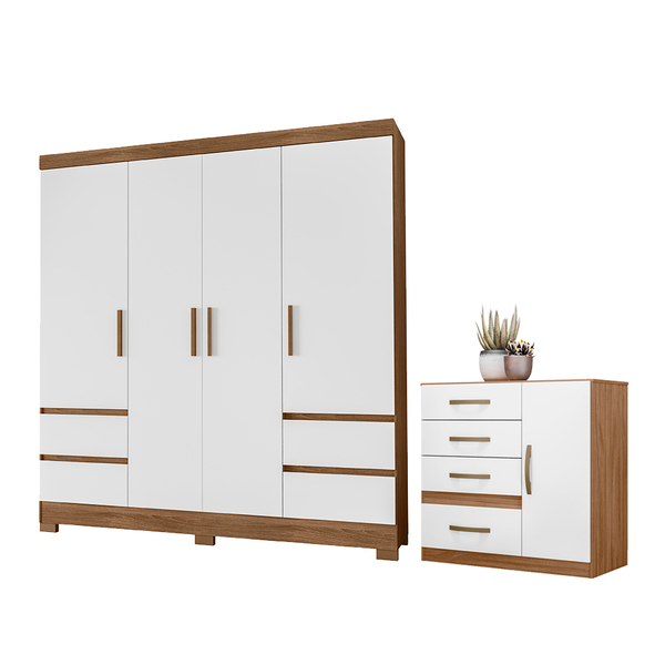 Conjunto Guarda Roupa E Cômoda Dalmácia Naturale Branco
