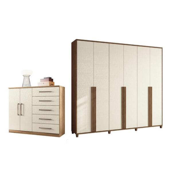Conjunto Guarda Roupa E Cômoda Kansas Jatobá Areia
