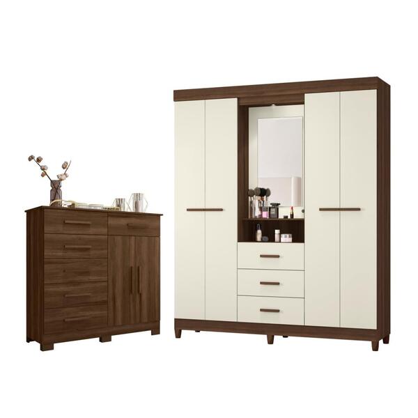 Conjunto Guarda Roupa E Cômoda Luna Cedro Off White