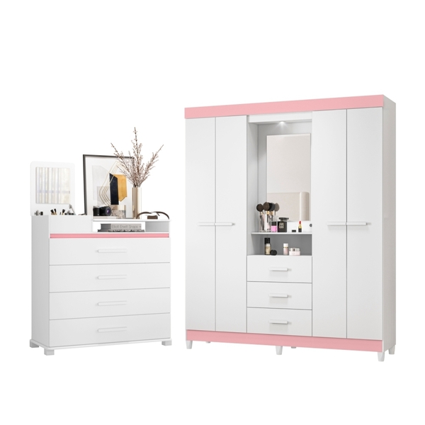 Conjunto Guarda Roupa E Cômoda Milli Branco Multiflex