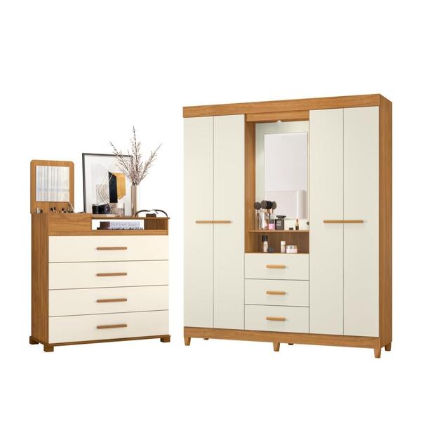 Conjunto Guarda Roupa E Cômoda Milli Carvalho Off White