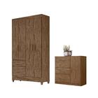 Conjunto Guarda Roupa E Cômoda Petra B Castanho Wood