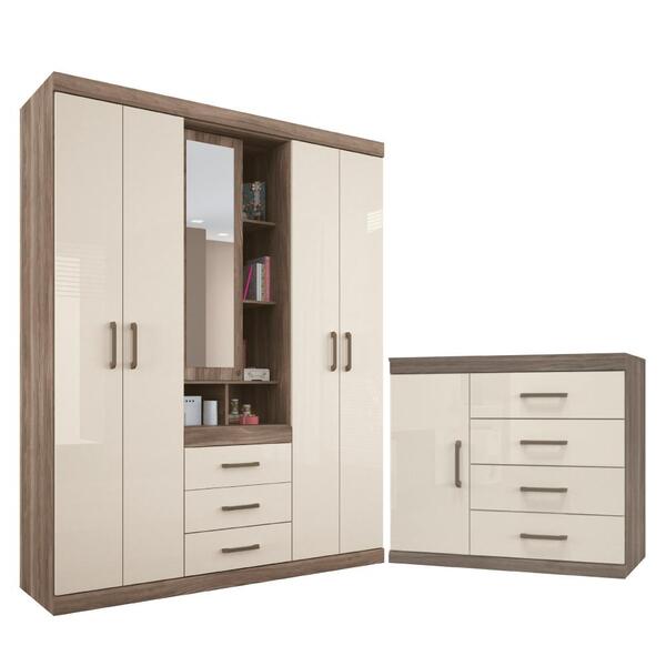 Conjunto Guarda Roupa E Cômoda Sapateira Beaumont Castanha Of