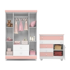 Conjunto Guarda Roupa E Cômoda Sara Flex Rosê Branco