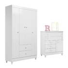 Conjunto Guarda Roupa E Cômoda Sara Flex Rosê Branco