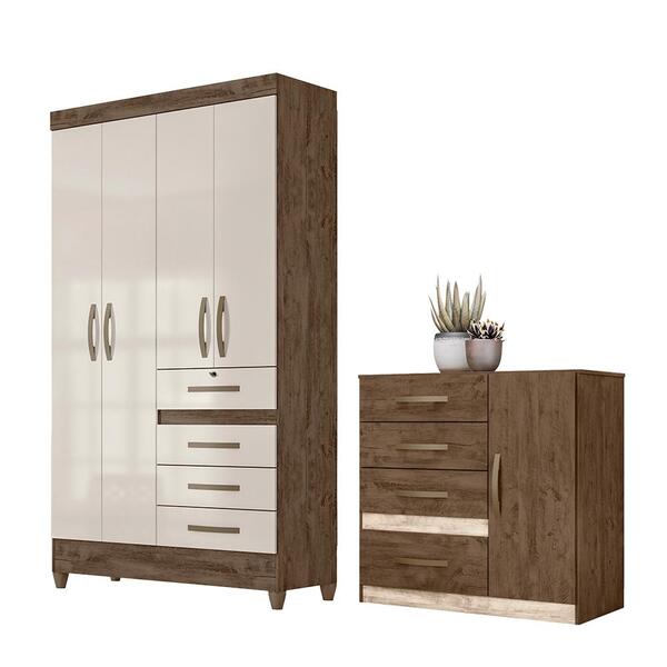 Conjunto Guarda Roupa E Cômoda Seicheles Castanho Wood Avelã