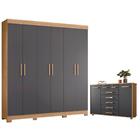 Conjunto Guarda Roupa E Cômoda Sintra Nature Titanium