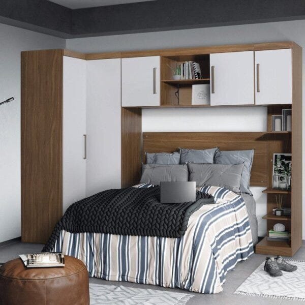 Conjunto Guarda Roupa Modulado Canto Casal 2 Portas E Cabecei