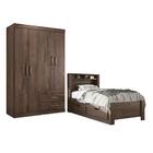Conjunto Guarda Roupas 4 Portas E Cama Com Gavetas Maia Ébano