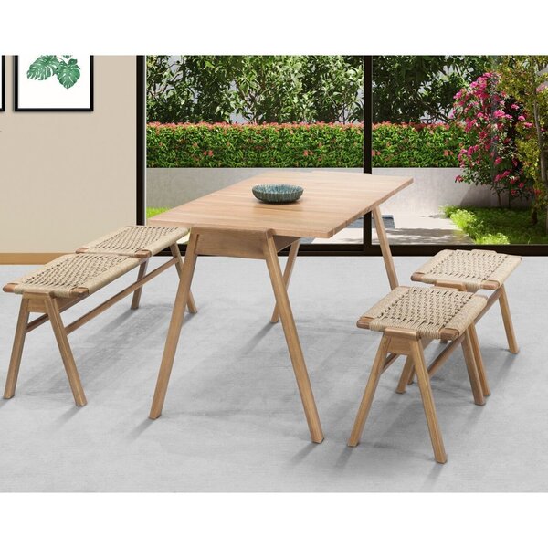 Conjunto Hibisco Mesa 1,32x0,70 Tampo Madeira, 01 Banco E 02