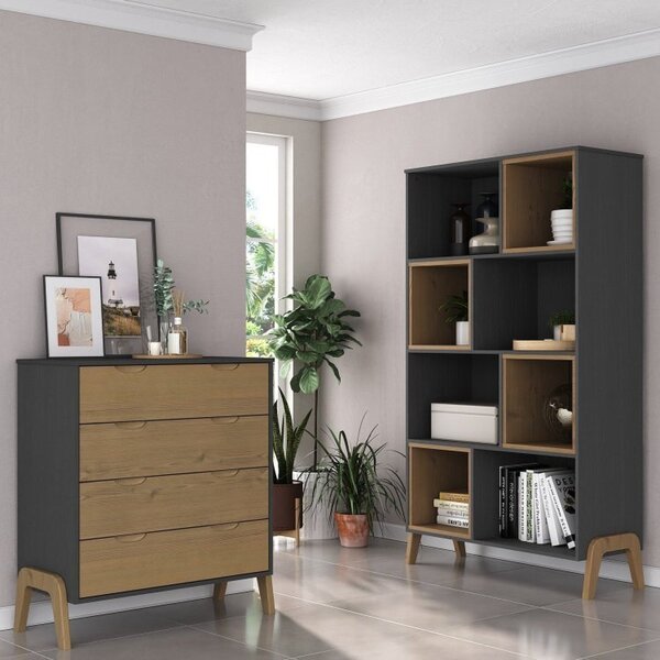 Conjunto Home Office 2 Peças 1 Cômoda 4 Gavetas 1 Estante Liv