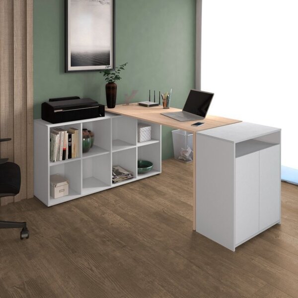 Conjunto Home Office 2 Peças Escrivaninha Em L Com Balcão Bai