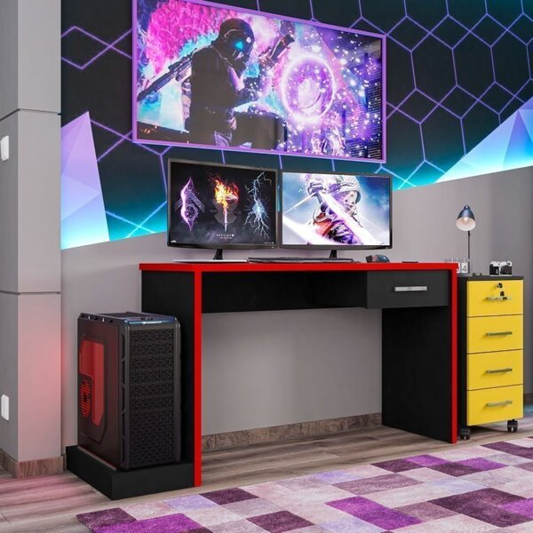 Conjunto Home Office 2 Peças Mesa Gamer 1 Gaveta E Gaveteiro