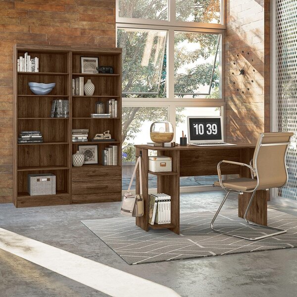 Conjunto Home Office 3 Peças 2 Estantes 10 Prateleiras 2 Gave