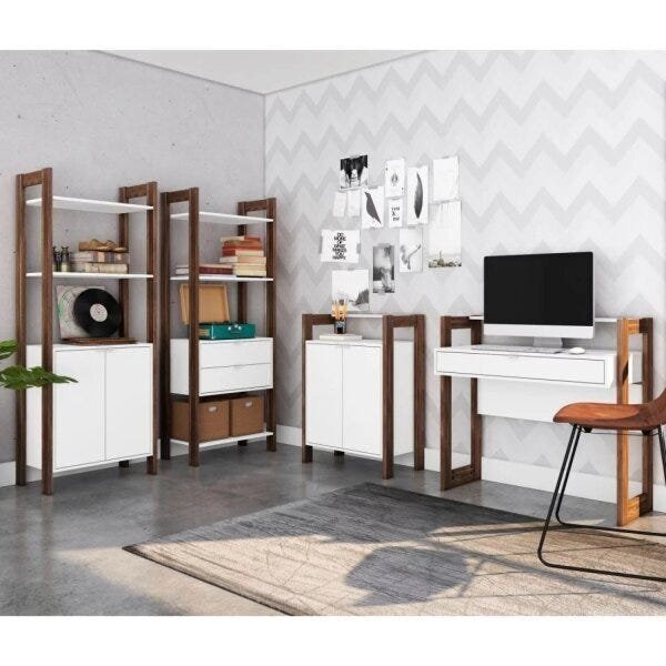 Conjunto Home Office 4 Peças Branco/preto Onix Tecno Mobili E