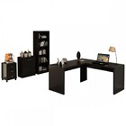 Conjunto Home Office 4 Peças Com 1 Mesa Em L, 1 Estante, 1 Ga