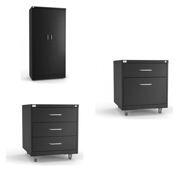 Conjunto Home Office Com Armário Alto E 2 Gaveteiros Aço Isma