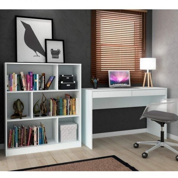 Conjunto Home Office Com Escrivaninha E Estante Para Livros O