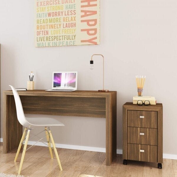 Conjunto Home Office Com Escrivaninha E Gaveteiro 3 Gavetas E