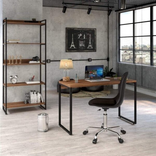 Conjunto Home Office Com Mesa Para Escritório 120cm E Estante