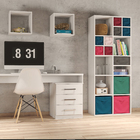 Conjunto Home Office Estante e Nichos Branco Spaceo Kub