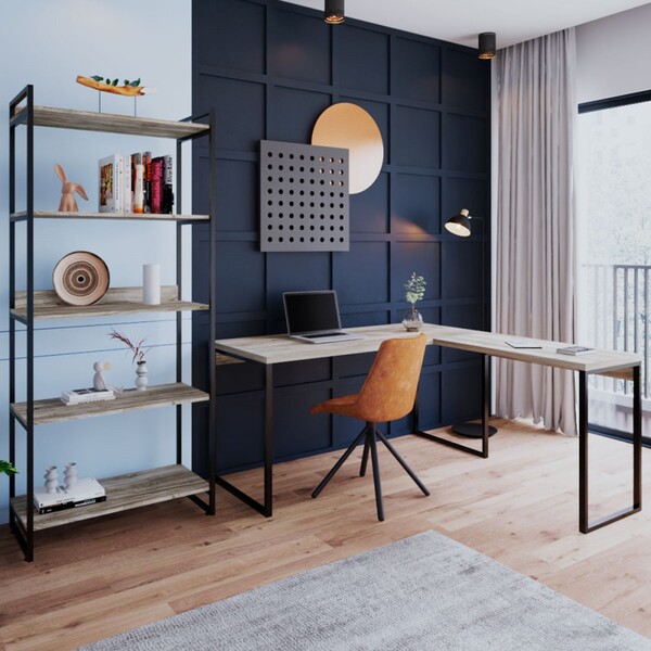 Conjunto Home Office Estilo Industrial 2 Peças Rush Carvalho