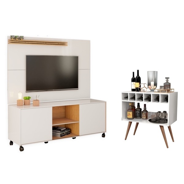 Conjunto Home Para Tv E Aparador Grecia Branco Madeirado