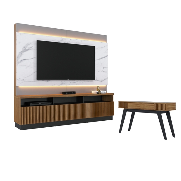 Conjunto Home Para Tv E Aparador Silvia Noce Preto Calacatta