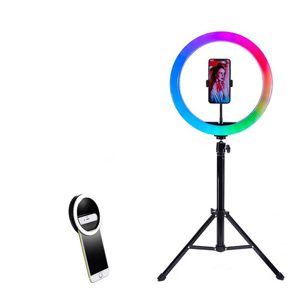 Conjunto Iluminação - Ring Light Rgb + Tripé 1,5m + Mini Ring
