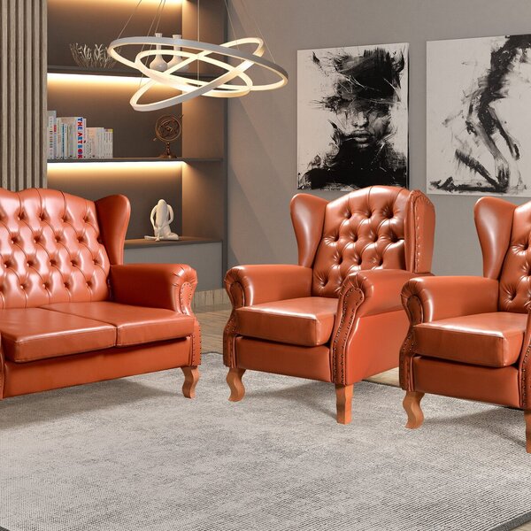 Conjunto Imperador Sofá Com Poltronas Chesterfield Decoração