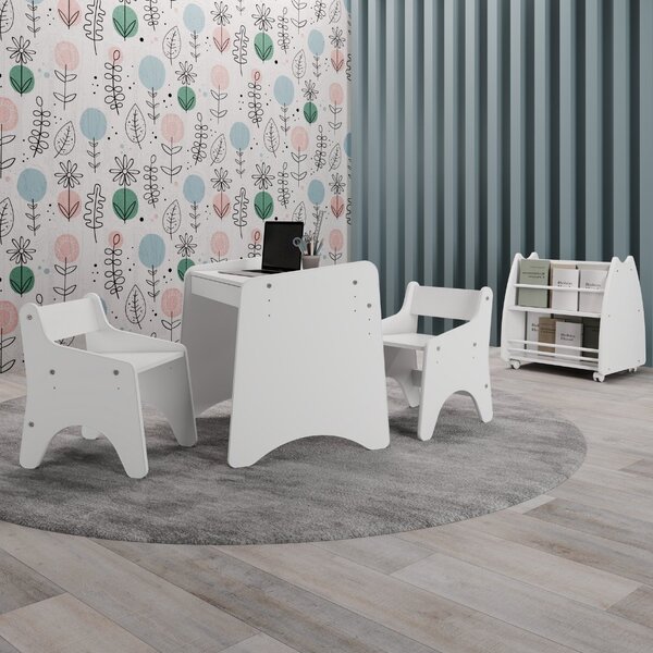 Conjunto Infantil 4 Pecas 1 Mesa 2 Cadeirinhas 1 Biblioteca P