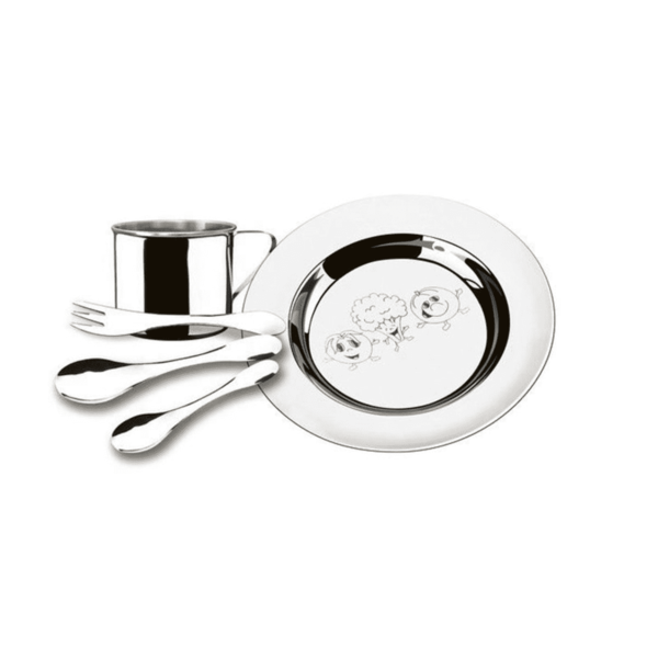 Conjunto Infantil 5 Peças Talheres Copo Prato Inox Zanella