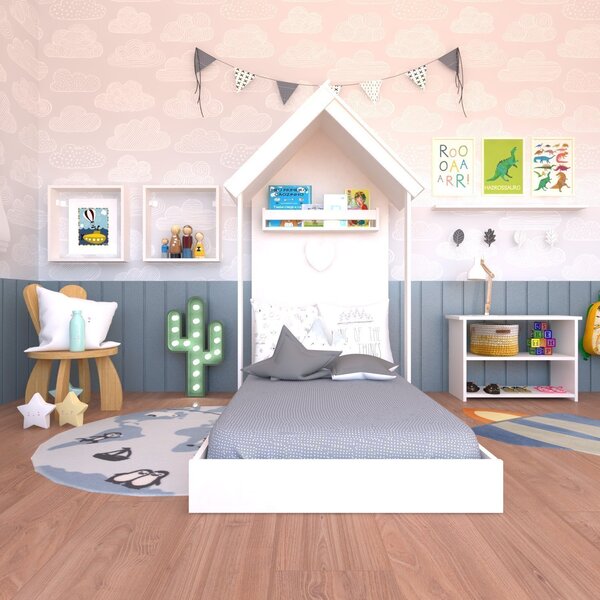 Conjunto Infantil Cama Banqueta 2 Nicho E Prateleira Bramov M