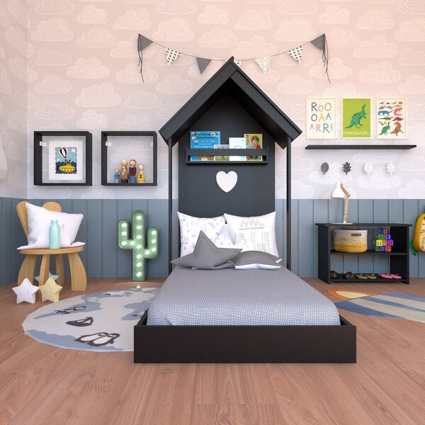 Conjunto Infantil Cama Banqueta 2 Nicho E Prateleira Bramov M