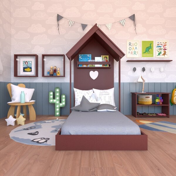 Conjunto Infantil Cama Banqueta 2 Nicho E Prateleira Bramov M