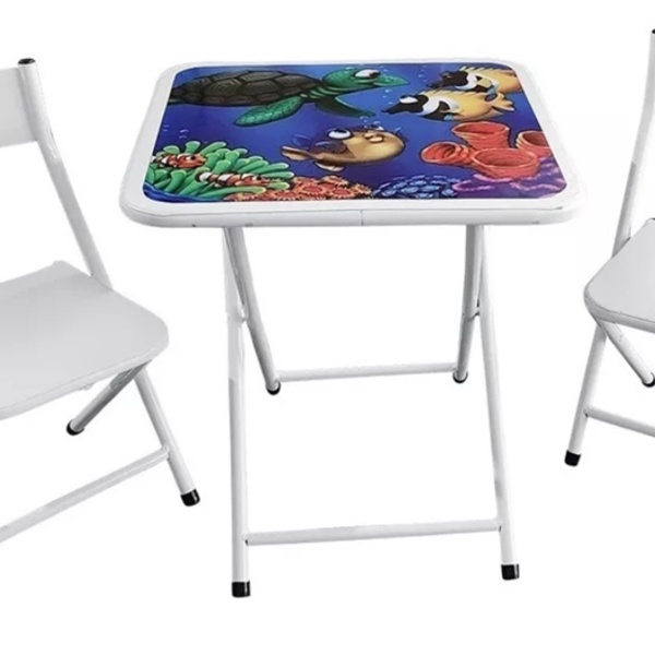 Conjunto Infantil Com 1 Mesa E 2 Cadeiras Tema Fundo Do Mar
