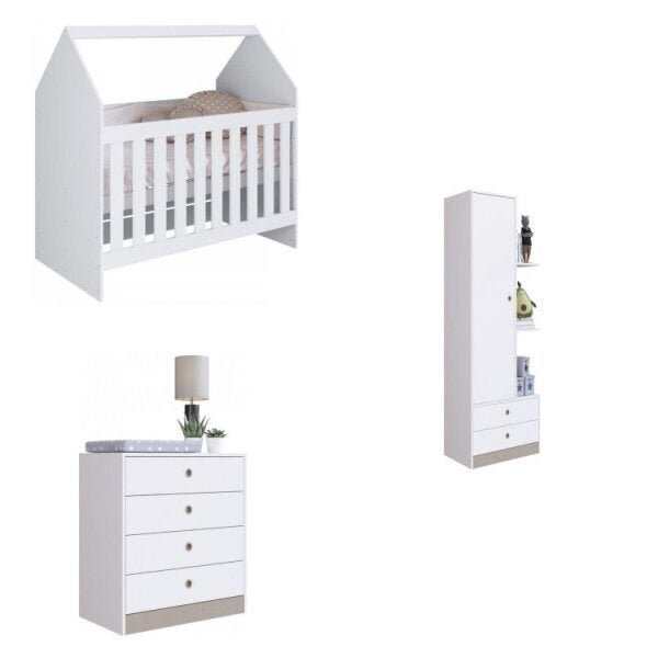 Conjunto Infantil Com Berço Montessoriano, Cômoda E Guarda-ro