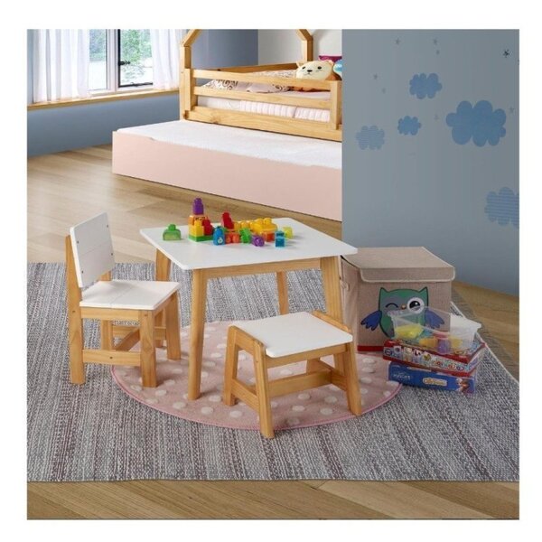 Conjunto Infantil Com Mesa 60x60cm 1 Cadeira 1 Banco Pooh Irm