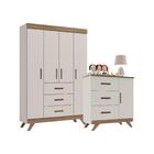 Conjunto Infantil Maya Off-white/carvalho Roupeiro E Cômoda